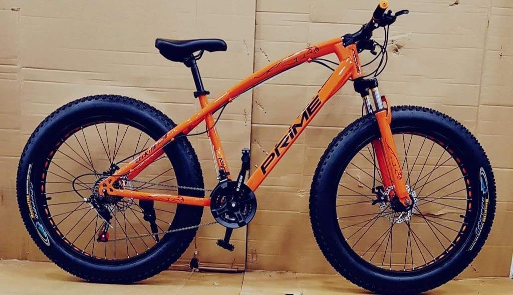 Sunspeed Unisex Mountain Bike | 21-Speed Gear with Double Disc Brakes, Fat Magnesium Tires, Carbon Steel Frame | 26-Inch White, Dual Suspension | Orange