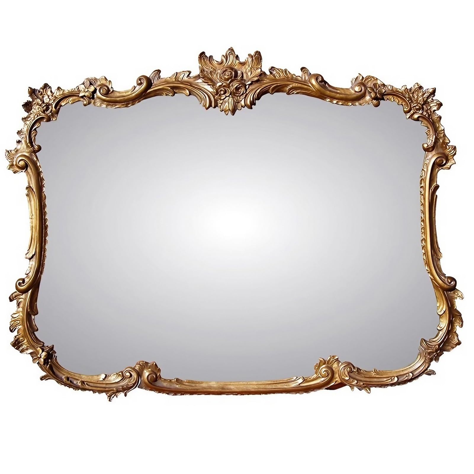 FGXHHS Traditional Antique Gold Wall Mirror, Carved Rectangular with Vintage Ornate Frame, Home Decor for Vanity Bedroom Entryway(90x70cm(35x28inch))