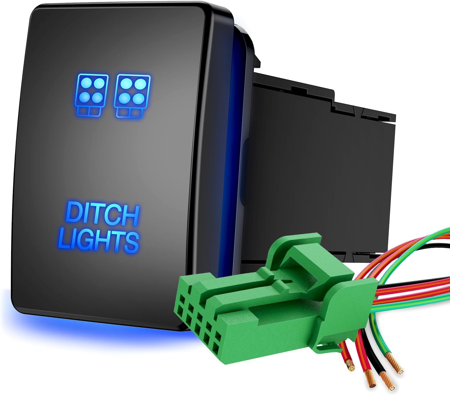 Nilight Ditch Lights Push Button Switch 12V ON Off Switch with Connector Wire Kit 1.28" x 0.87" Replacement for Toyota Sequoia Highlander Tacoma Tundra 4Runner RAVR Yaris