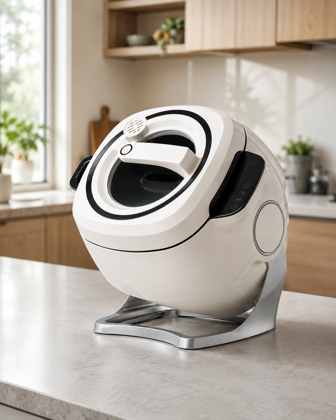 Robot da Cucina Intelligente, Macchina Automatica per Saltare con Pentola Rotante A 360°, Riscaldamento IH 2000w, capacità 6l, Controllo Touch, Multicooker per Riso, Zuppe