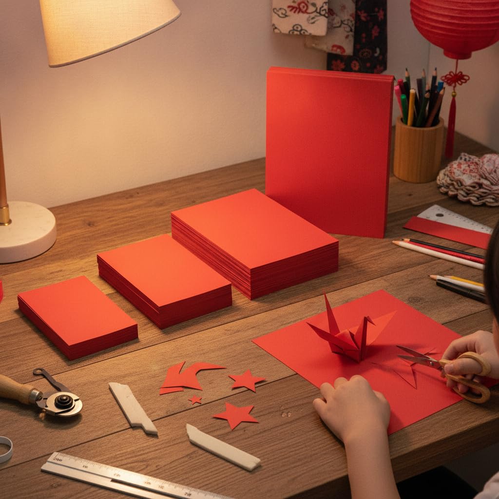 Cartulina Rojo Chino Uniforme y para Proyectos coración Fiestas Temáticas Tarjetas Naviñas Papel para Manualidas Escolares Plegado Creativo Acuado para Adorno Hogar, Rojo China 4K/250G/15 hojas