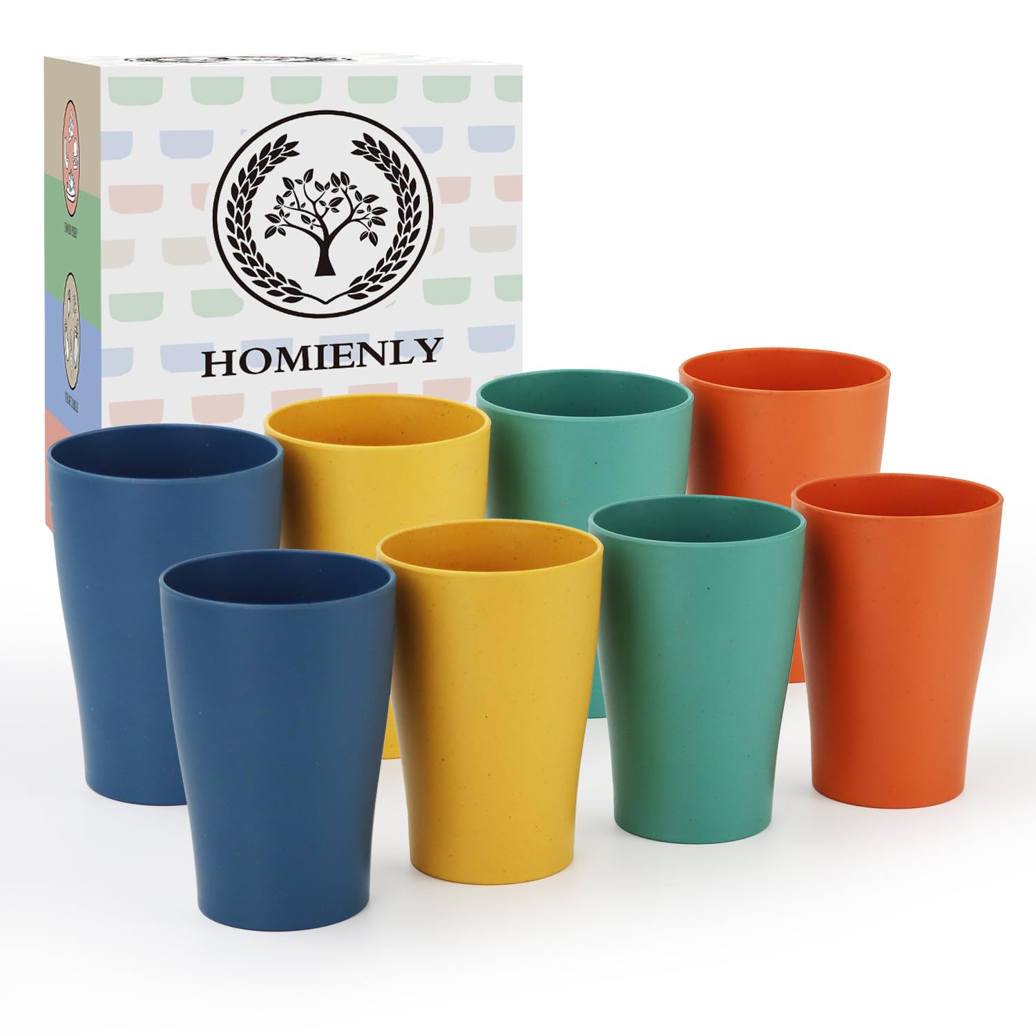 Homienly Stackable Drinking Glasses Set Wheat Straw Shatterproof Cups Unbreakable Kitchen Cups for Kids Adults Reusable Dishwasher Safe