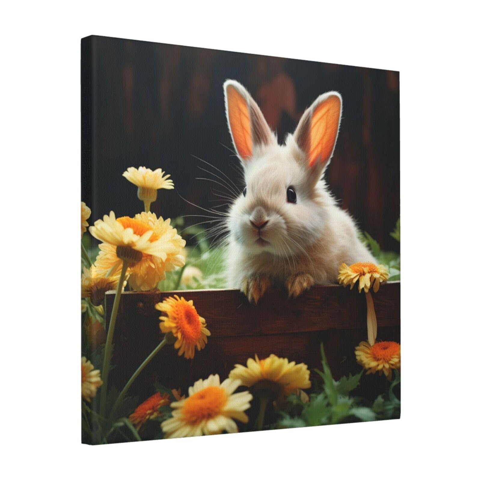 FodPand Rabbit and flower Canvas Wall Art for Living Room Wall Decor 16"x16" Modern Artwork Painting Pictures Hanging Canvas Prints Aesthetic Wall Art for Bedroom Bathroom Office Wallart Decor