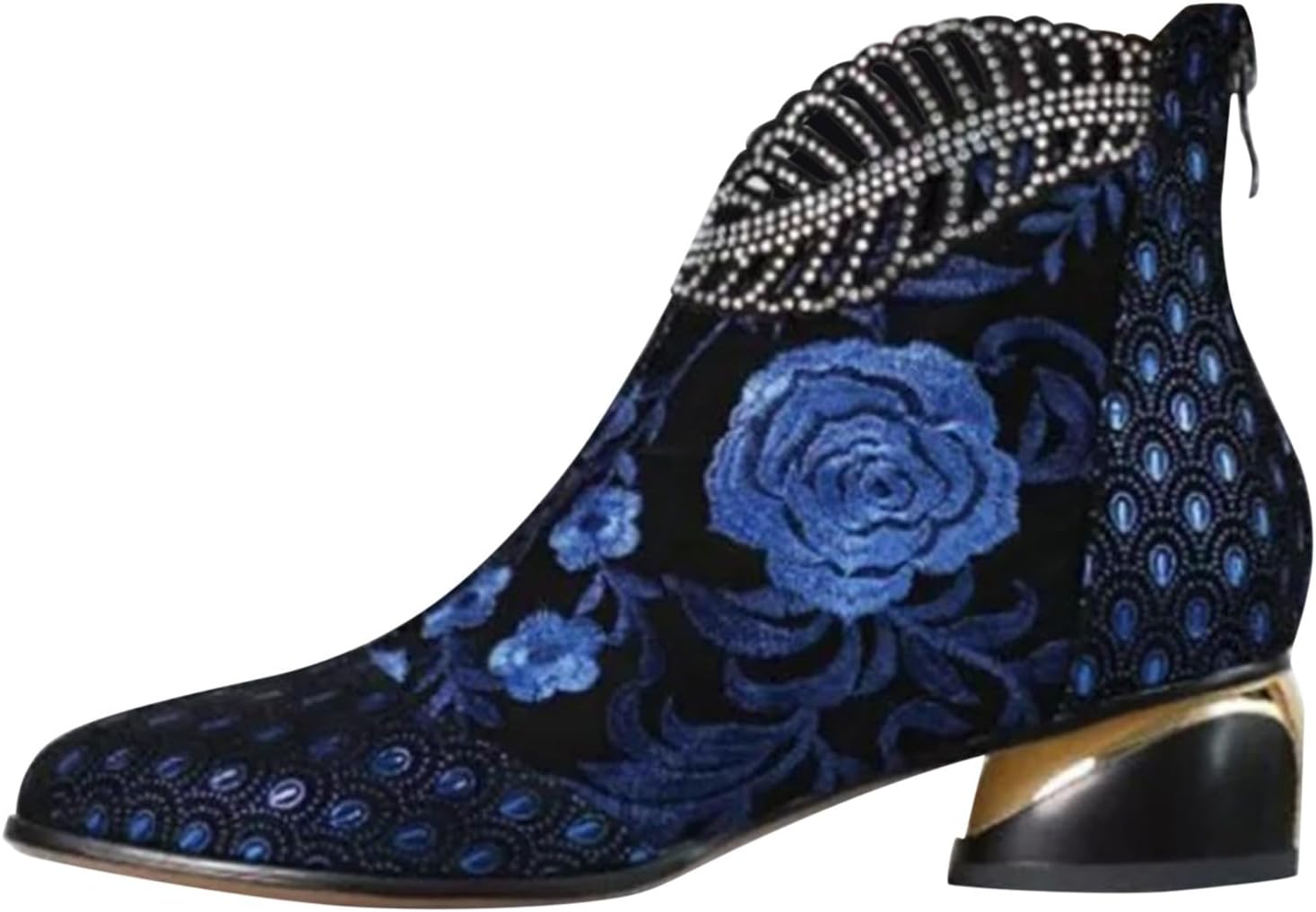 Ankle Boots Women's Black with Heel, Platform Boots Women's Leather Ankle Boots Block Heel Snow Boots Lace Floral Pattern High Heels Hiking Boots Elegant Pumps Outdoor Party Women's Shoes