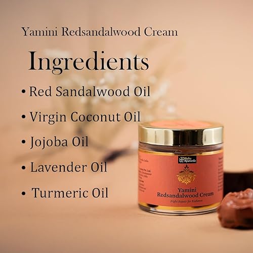 Miniatura 6 de Bipha Ayurveda Yamini - Crema de noche de sándalo rojo con vitamina E, aceite de sándalo rojo, aceite de coco virgen, almendras y lavanda, para una