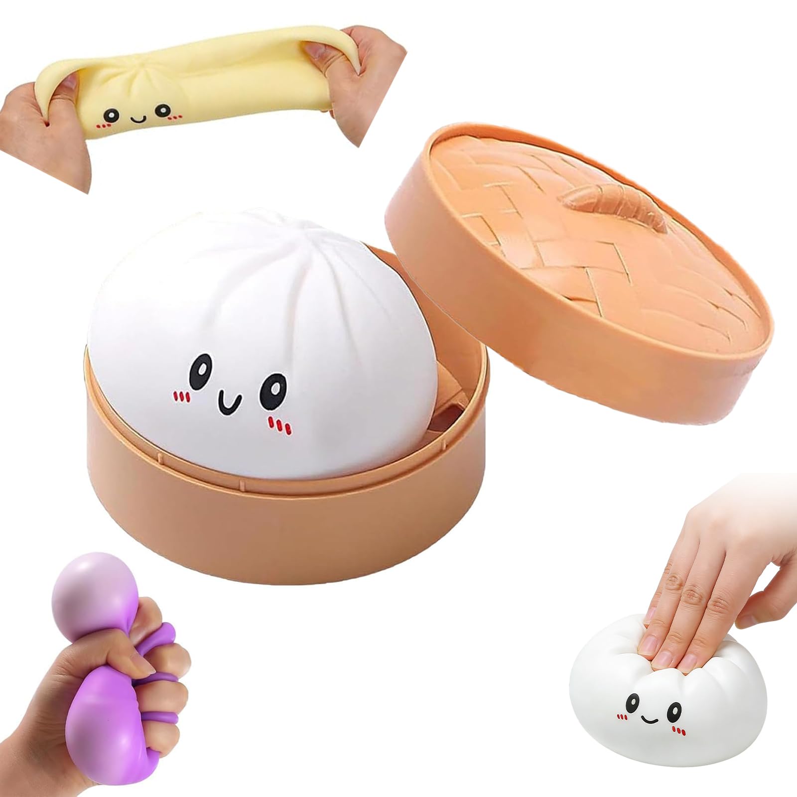 Giant Mystery Dumpling Squishy Stress Ball, Jumbo Squishy Dumpling Toys, With Steamer Box,Rainbow Mystery Squishies Bun, Anxiety Relief Fidget, Soft Squeeze Decompression Dough for Adults (White) — image 1