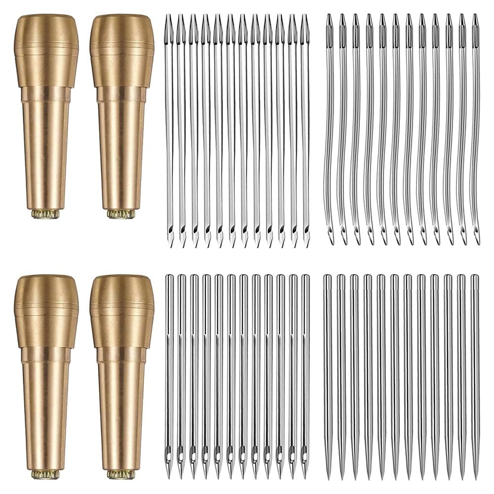 Breeshy Leder-Nähkegel-Set, 52-Teilig, Gerade Nadel zum Ledernähen und Gebogene Häkelnadel zum Reparieren Von Schuhen Aus Segeltuch
