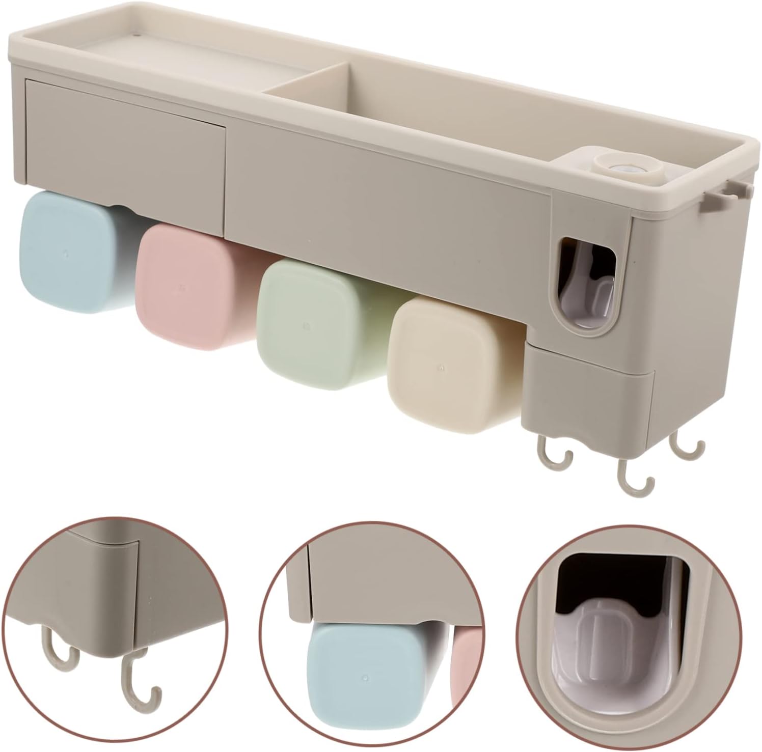 Luxshiny Bathroom Toothbrush Holder Set Wall-Mounted Brush Rack Automatic Toothpaste Squeezer Adhesive Toothbrush Organizers