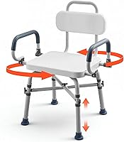 Vista 10 de VEVOR Silla de ducha giratoria de 360 grados, asiento de ducha ajustable con brazos giratorios para duchas o bañeras interiores, silla de ducha