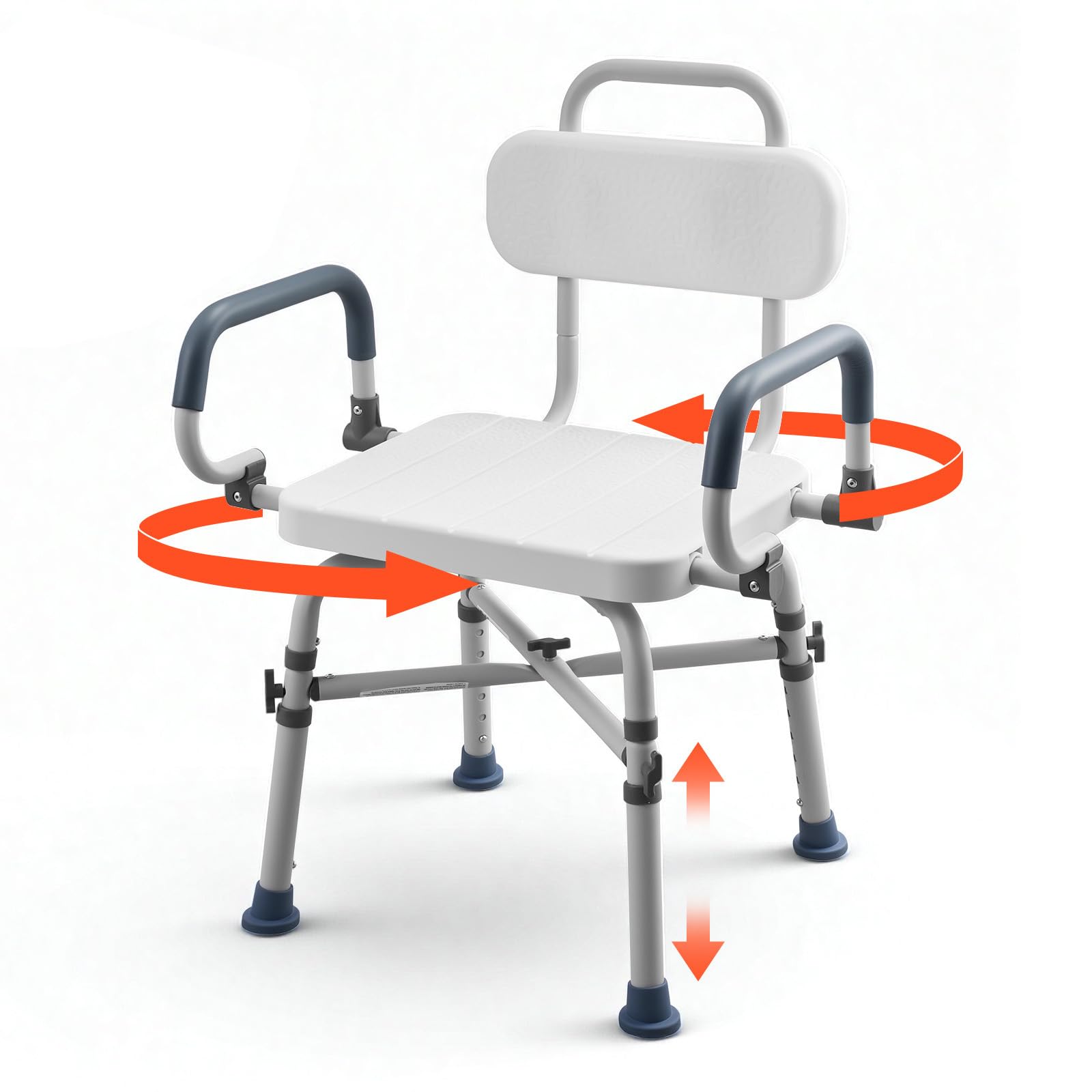 VEVOR Chaise de Baignoire Pivotante, Banc de Transfert Baignoire avec Accoudoirs Relevables et Dossier, Capacité 227 kg, Siège de Douche pour Adultes, Personnes Âgées et Handicapés, Hauteur Réglable