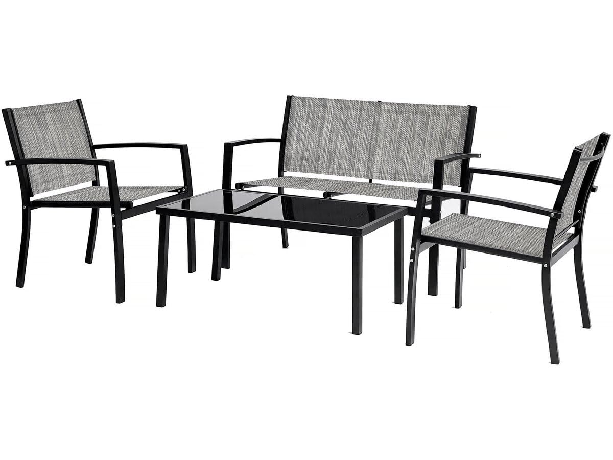 Salon de Jardin Bas Lino - 4 Places - Gris