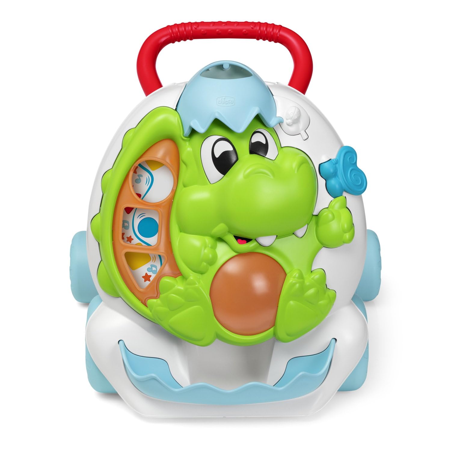 Chicco Gioco Primipassi Dinosauro, 2in1 Evolutivo, Girello e Centro attività Elettronico, 2 Palline, 3 Formine, Luci e Suoni, Parti in Plastica Riciclata 80%, Made in Italy, Giochi Bambini 9-24 Mesi
