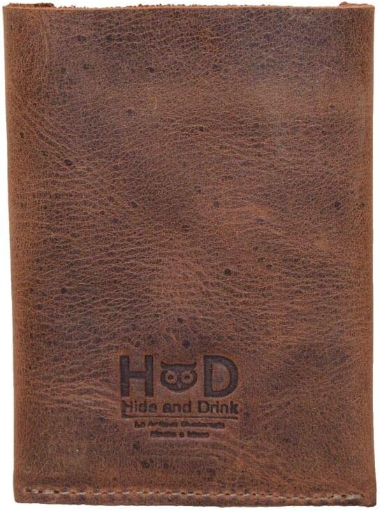 Hide & Drink, Leather Front Pocket Card Holder, Holds Up to 4 Cards Plus Folded Bills/Wallet/Pouch/Case/Organizer, Handmade Includes 101 Year Warranty :: Bourbon Brown