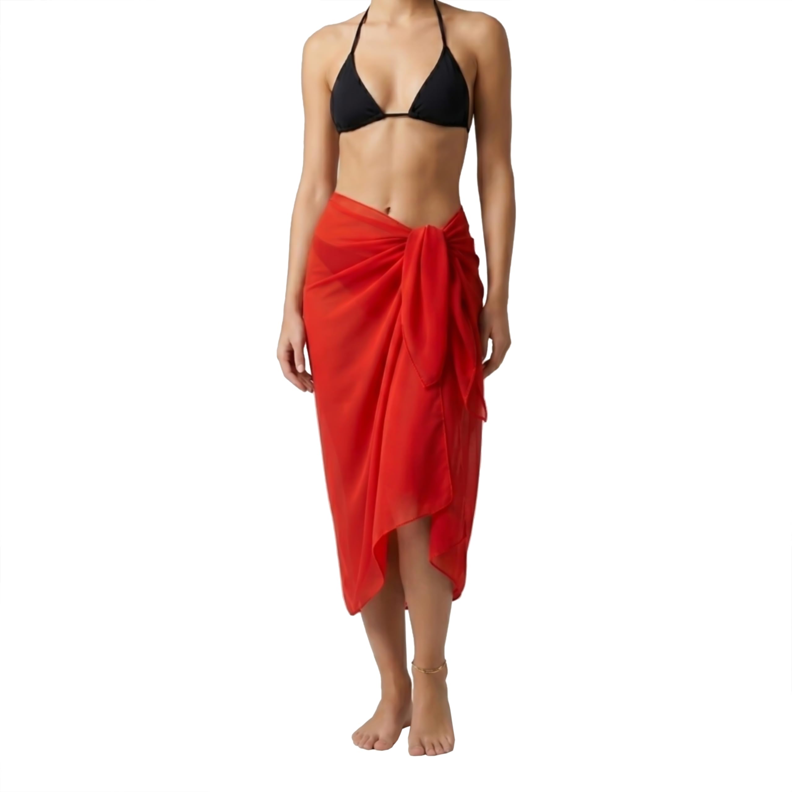 ZAKIRA Women’s Chiffon Swimsuit Cover Up Sarong – Lightweight Sheer Beach Wrap for Bikini, Pool & Vacation (Red)