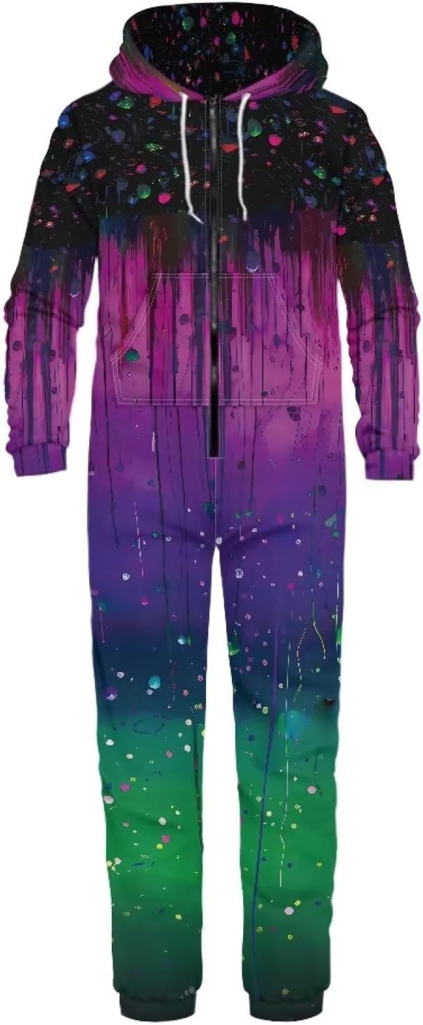 chaqlin Adult Onesies, One-Piece Pajama Jumpsuits for Men and Women, Unisex with Skull Fire Print for Halloween Costume