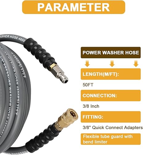 Vista 47 de OCPTY Manguera de lavado a presión de agua caliente 3/8" x 50ft 6000psi 2-Braid R2 Negro