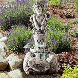 Outdoor Water Fountain With LED Lights, Lighted Cherub Angel Fountain With Antique Stone Design for Decor on Patio, Lawn and Garden By Pure Garden