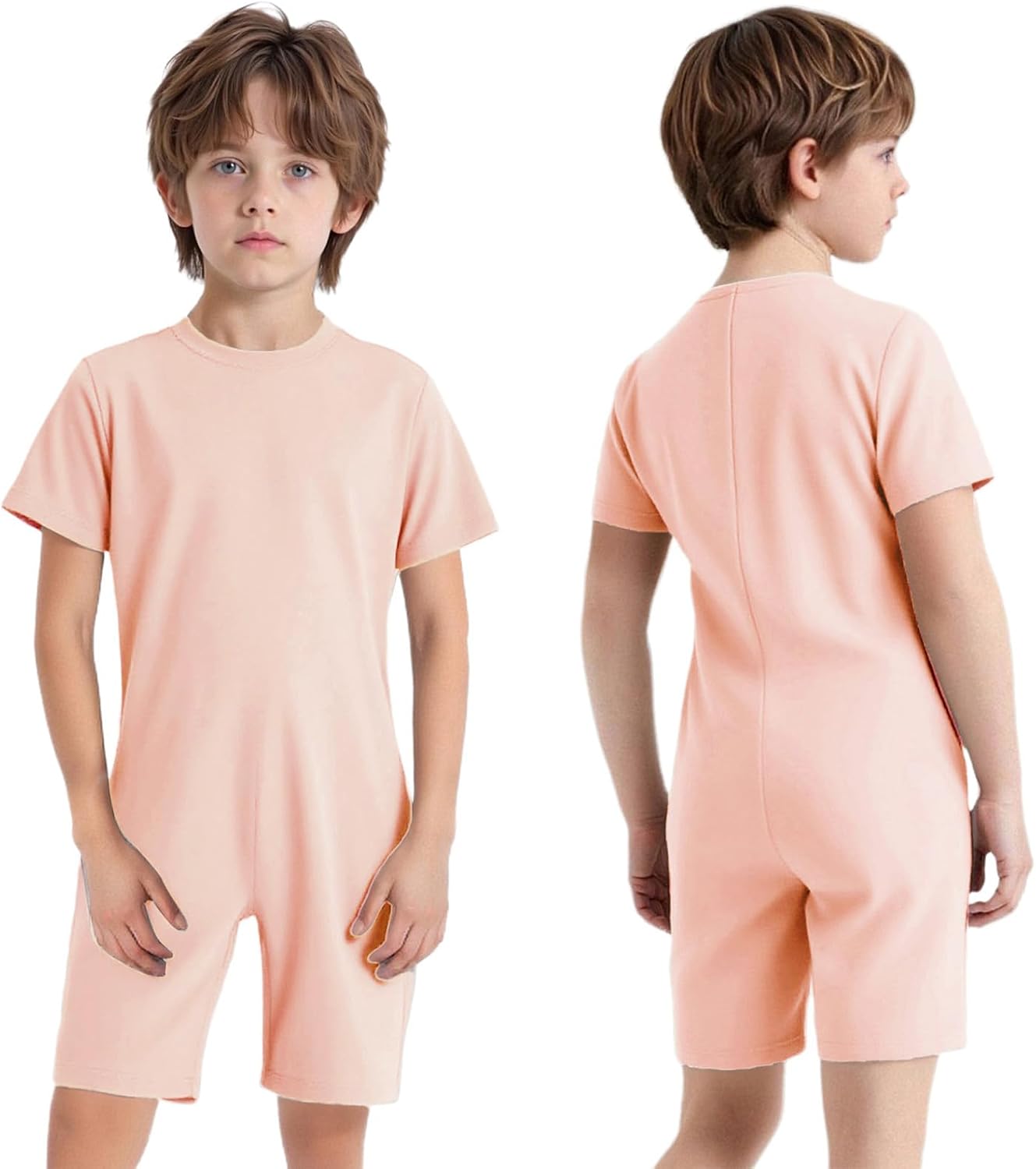 Adaptive Clothing for Kids Boys Girls Short Leg Jumpsuit Zip Back One Piece Overall with Special Needs