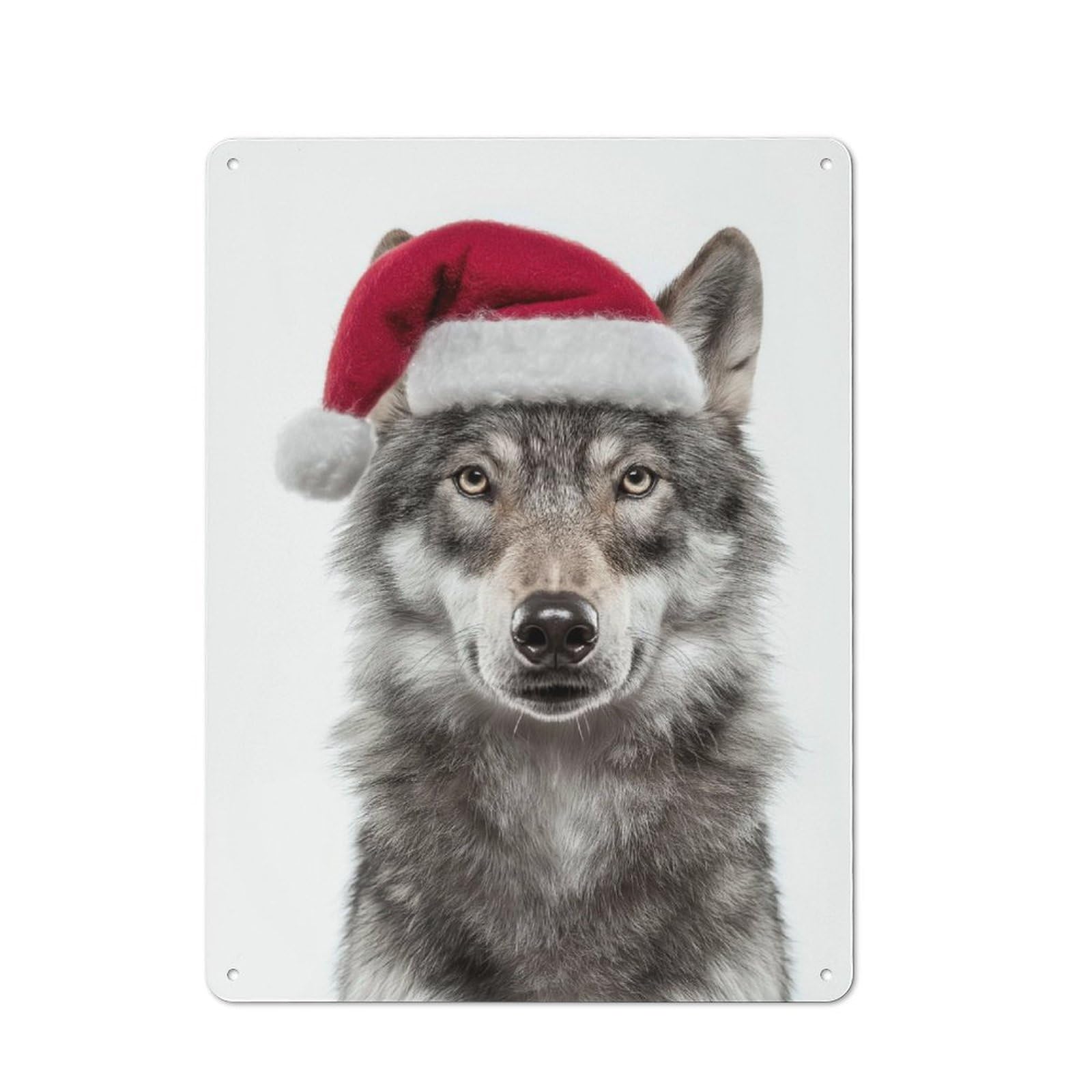 Junmoney Wolf Wearing A Christmas Santa Hat Tin Wall Plaque 40X30cm With For Dining Room Or Kitchen, Tin Sign Wall Decor For Kitchens And Dining Spaces
