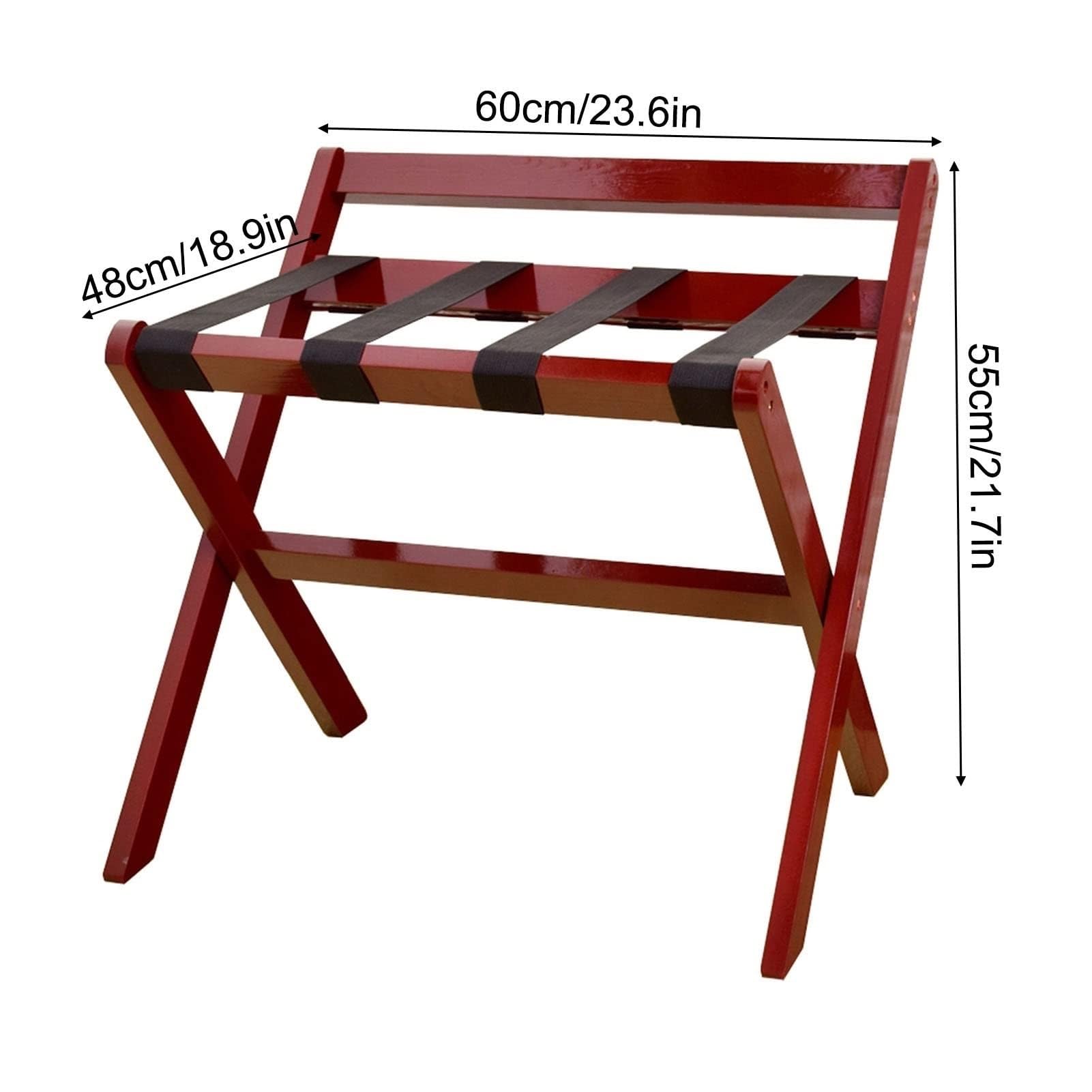FENOKD Luggage Rack - Luggage Stand Foldable, Storage Rack Display Stand with 4 Nylon Straps, Professional Hotel Suitcase Holder, Home Solid Wood Foldable Luggage Rack,Red