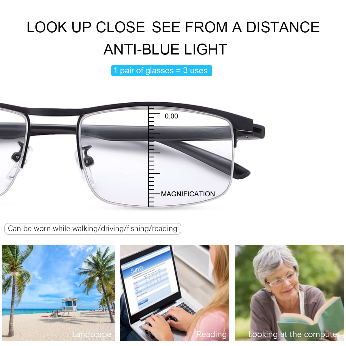 LJIMI fotochromowe progresywne okulary do czytania, ochrona przed promieniowaniem UV, wieloogniskowe, trójogniskowe, przejściowe, okulary przeciwsłoneczne dla kobiet i mężczyzn