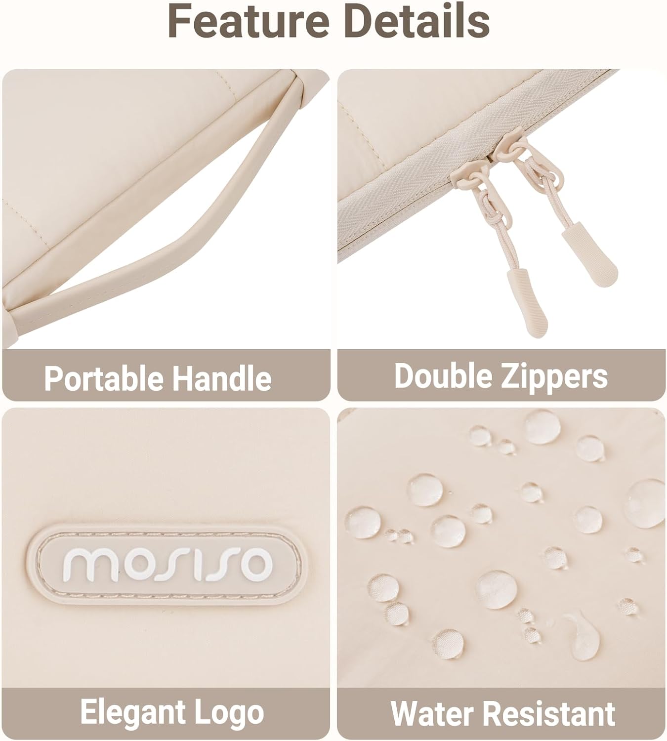 MOSISO Compatible with MacBook Air 13 inch Case M5 2026 M4 2025 M3 M2 2024-2022 A3449 A3240 A3113 A2681, Hard Case&Six Grids Puffy Bag&Keyboard Cover&Webcam Cover&Screen Film for MacBook Air 13.6,Sand