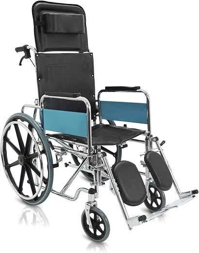KosmoCare Recliner Reclining Foldable Steel Wheelchair | Foldable Wheelchair | Wheel chairs for old people | Recliner Whee...
