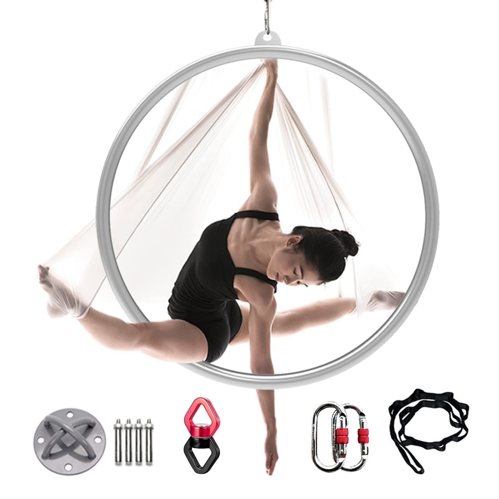Lyra Hoop Set – Cerchio Aereo a Punto Singolo in Acciaio Inossidabile for Yoga Aereo, Danza e Fitness | Ideale for casa, Palestra e Circo | Diametro Tubo 32 mm(Diameter 90cm)