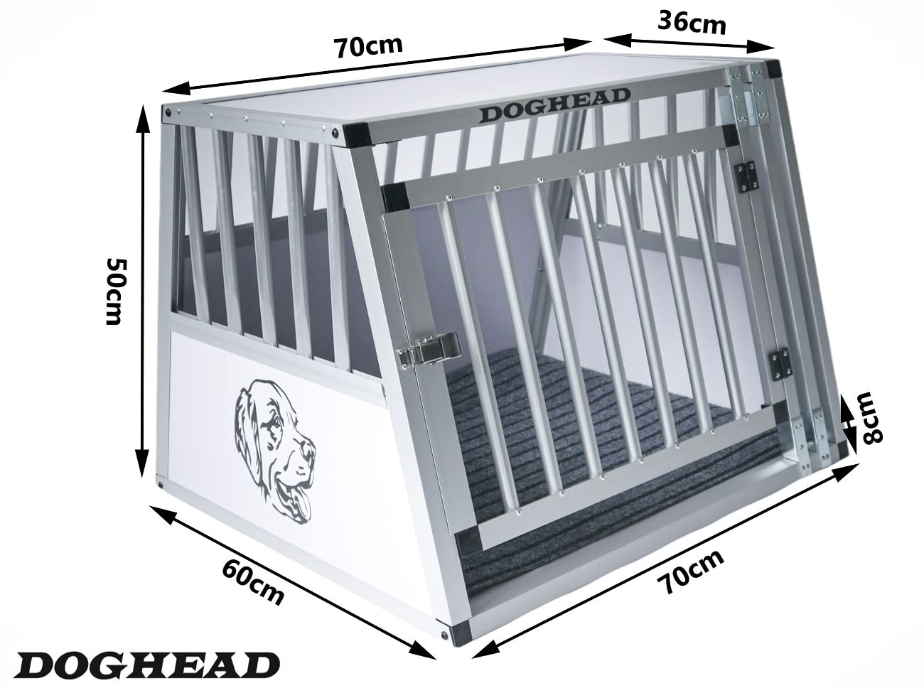 Doghead Trasportino per cani in alluminio, 70 x 60 x 50 cm, comfort