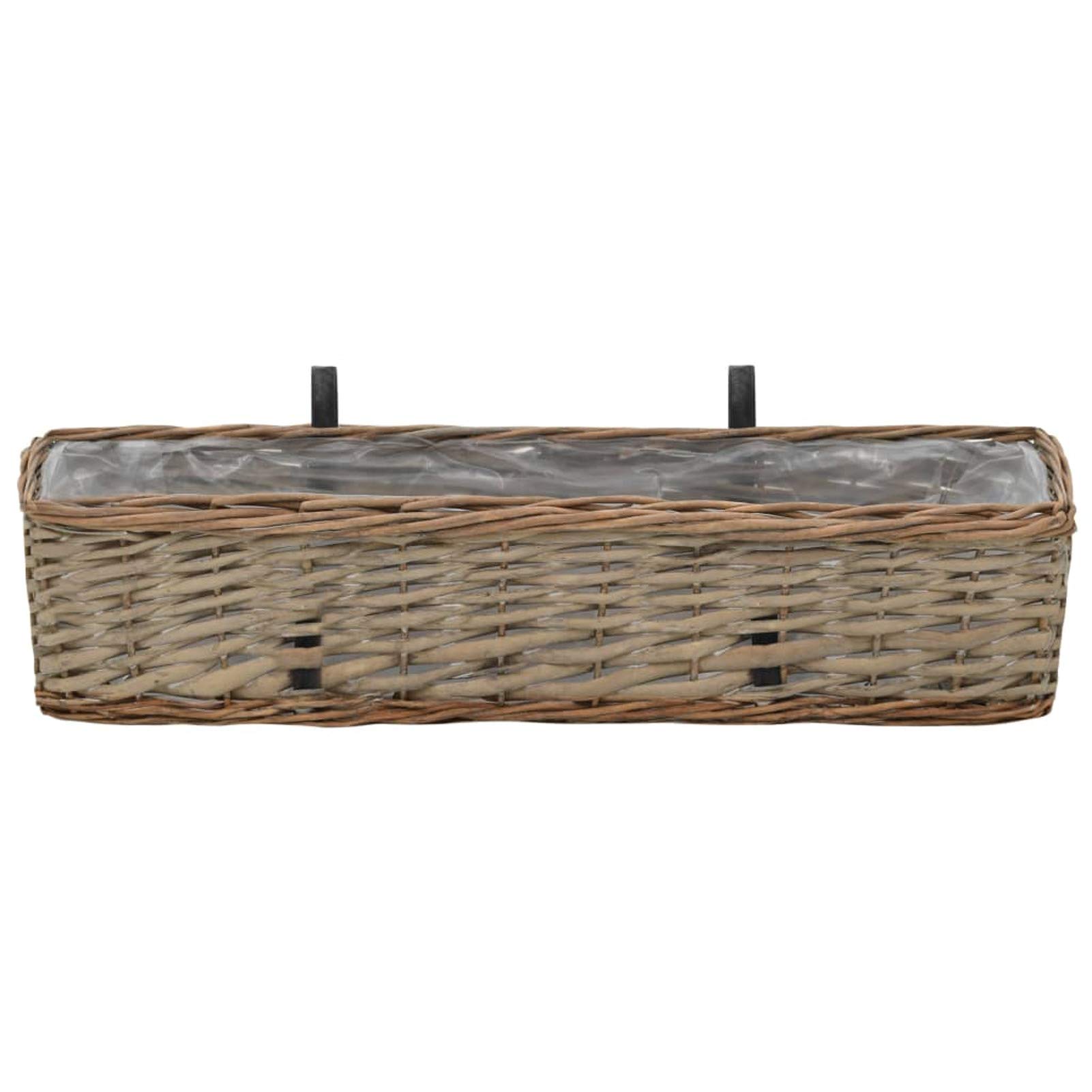 Jardinières Balcon 2 pcs Jardinière Suspendue en rotin Pot de Fleurs Aspect rotin Jardinieres Exterieur Bac Jardiniere Bac à Fleurs Extérieur Osier avec Doublure de PE-60 x 18 x 13 cm