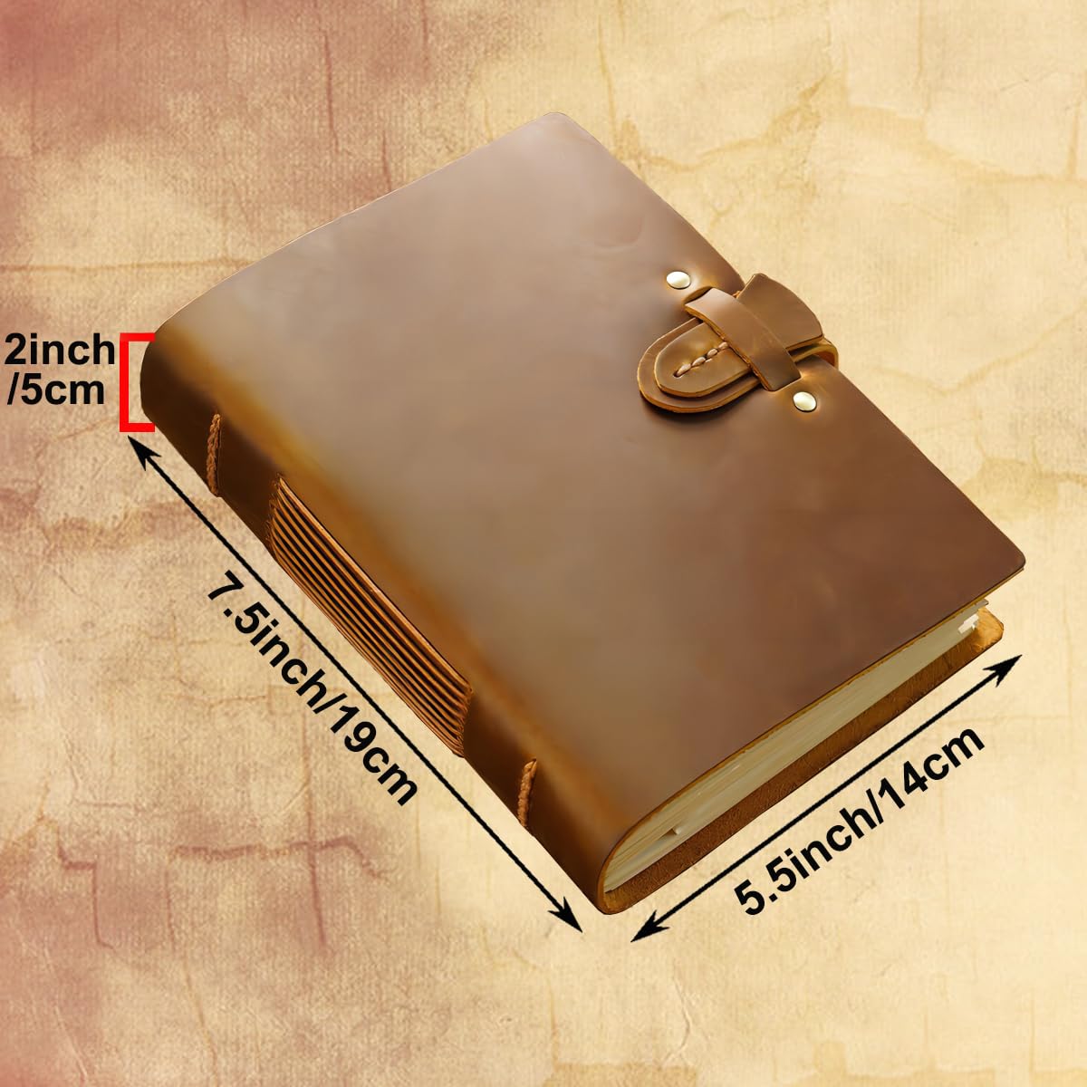 Acidea Journal vintage en cuir véritable, 19,1 x 14 cm, couverture rigide, 200 feuilles (400 pages), carnet de croquis en papier kraft vierge, fait à la main, cadeau pour homme et femme