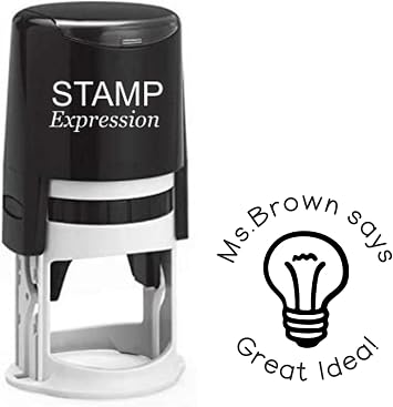 StampExpression - Great Idea Light Bulb Teacher Custom Stamp - Self Inking. Personalized Rubber Stamp with Lines of Text A-76222