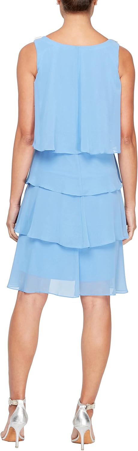 S.L. Fashions Womens Chiffon Tiered Cocktail Dress, Summer, Perfect for Casual & Formal Occasions (Petite and Regular Sizes)