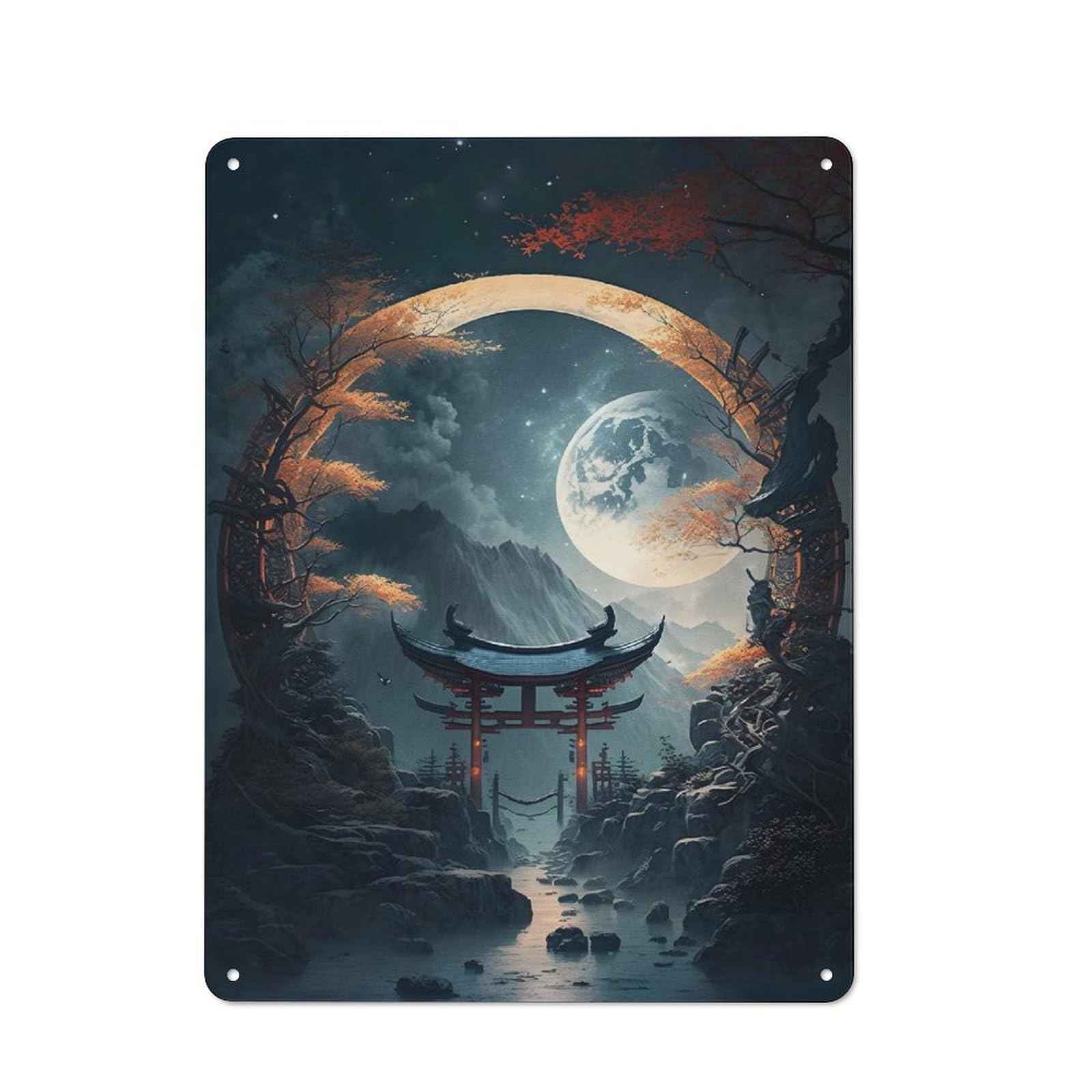 Junmoney Japanese Fantasy Gate Vintage Metal Plaque 40X30cm For Café Or Home Bar, For Vintage Wall Decor Fans, For Home Office And Studio Walls