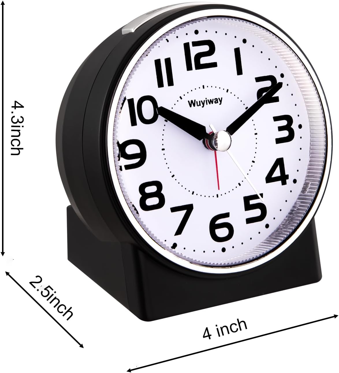 4.3" No Ticking Analog Alarm Clock,Silent Readable for Seniors,Easy to Set,Gradual Rise Alarm,Big Numbers,On/Off Switch on Side,Gentle Wake,Snooze Soft Backlight,Battery Operated