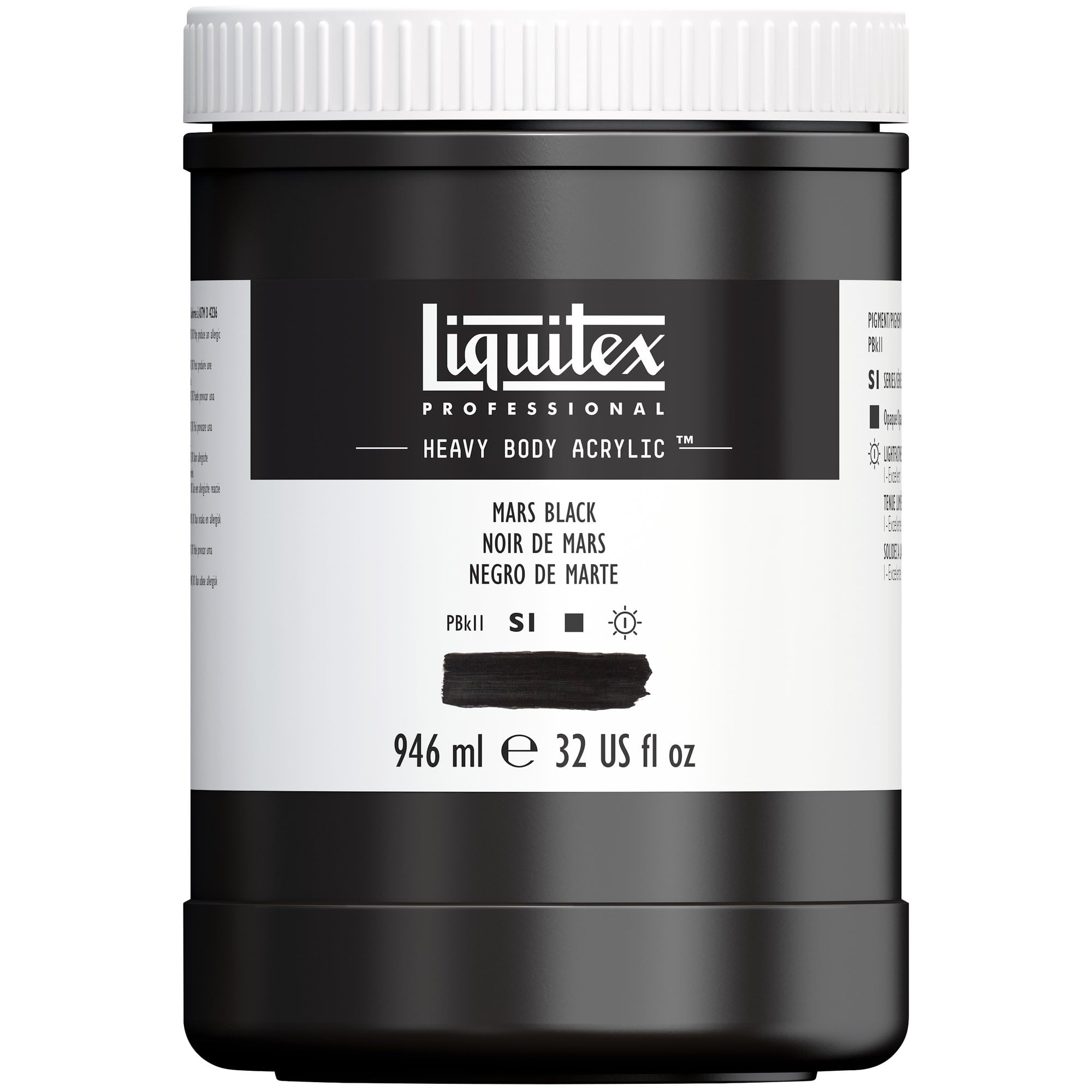 Liquitex 4413276 Professional Heavy Body Acrylfarbe in Künstlerqualität mit ausgezeichneter Lichtechtheit in buttriger Konsistenz, 946ml Topf - Marsschwarz