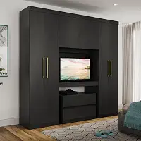 Guarda Roupa Solteiro 6 Portas 2 Gavetas Porto Carraro Preto