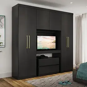 Guarda Roupa Solteiro 6 Portas 2 Gavetas Porto Carraro Preto