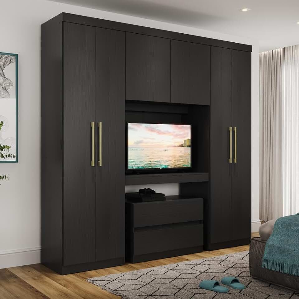 Guarda Roupa Solteiro 6 Portas 2 Gavetas Porto Carraro Preto