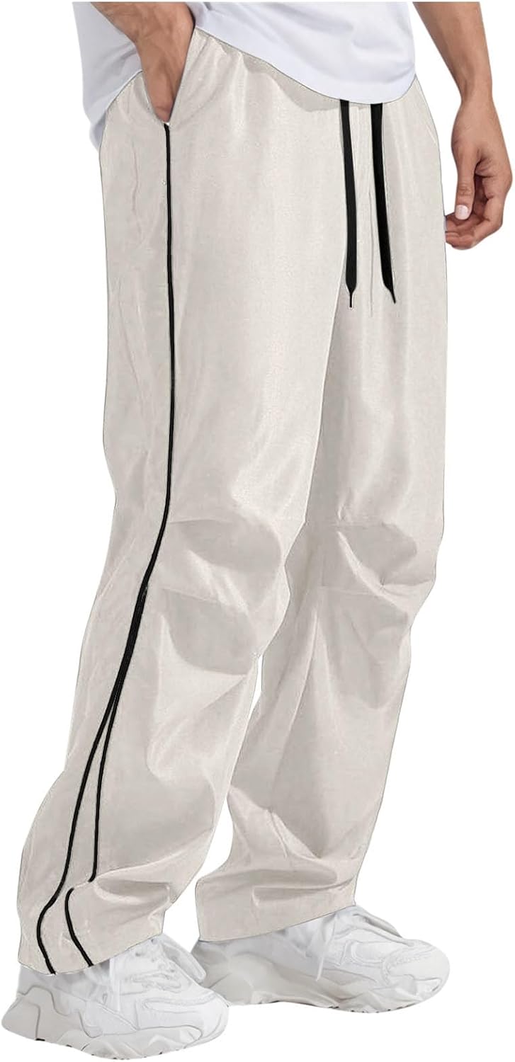 Men's Wide Leg Track Pants Drawstring Trousers with Pockets