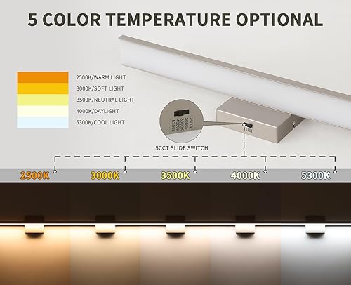 Miniatura 2 de JUSHENG Luces de tocador de níquel cepillado para accesorios de baño, 5CCT regulable, barra de luz LED de tocador para baño, 24 pulgadas, 24 W,