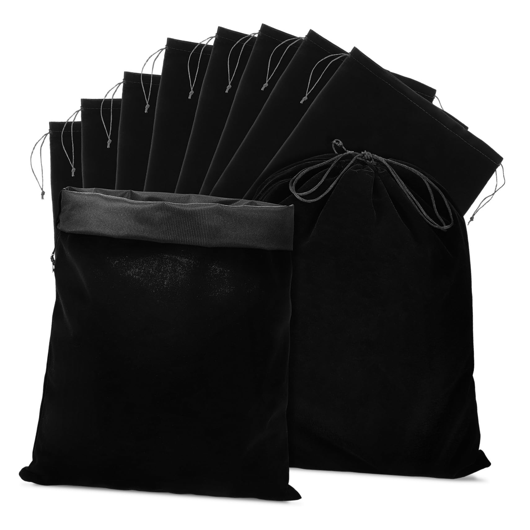 TOYZFRIENDY Sacchetti Regalo Grandi in Flanella Nera Coulisse, Set Da 10 Pezzi 30x40 Cm, Borse Portaoggetti Multiuso Per Bomboniere, Caramelle e Feste, Per Natale e Compleanni