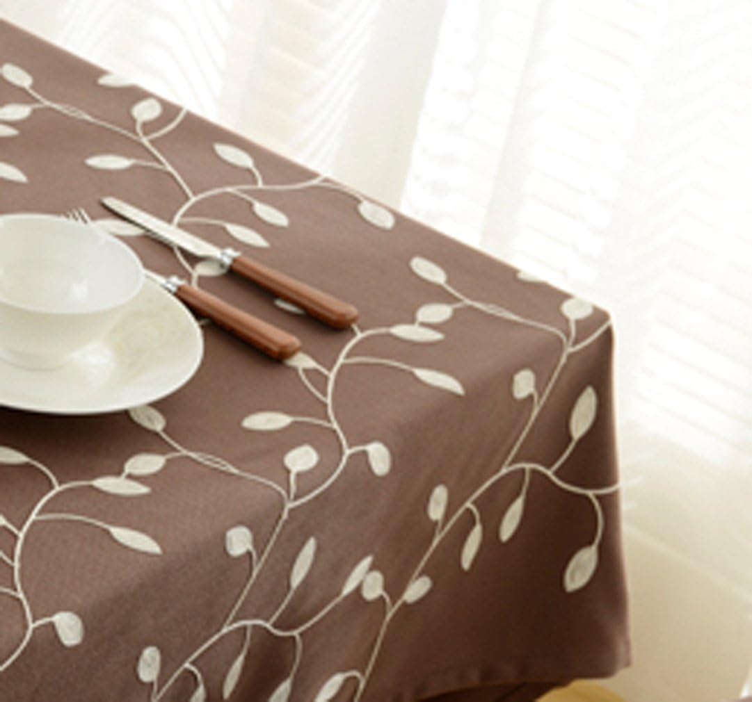 Tina's Cotton Linen Tablecloth Leaf Embroidered Table Cover for Dinner Kitchen Coffee, 36"x36"