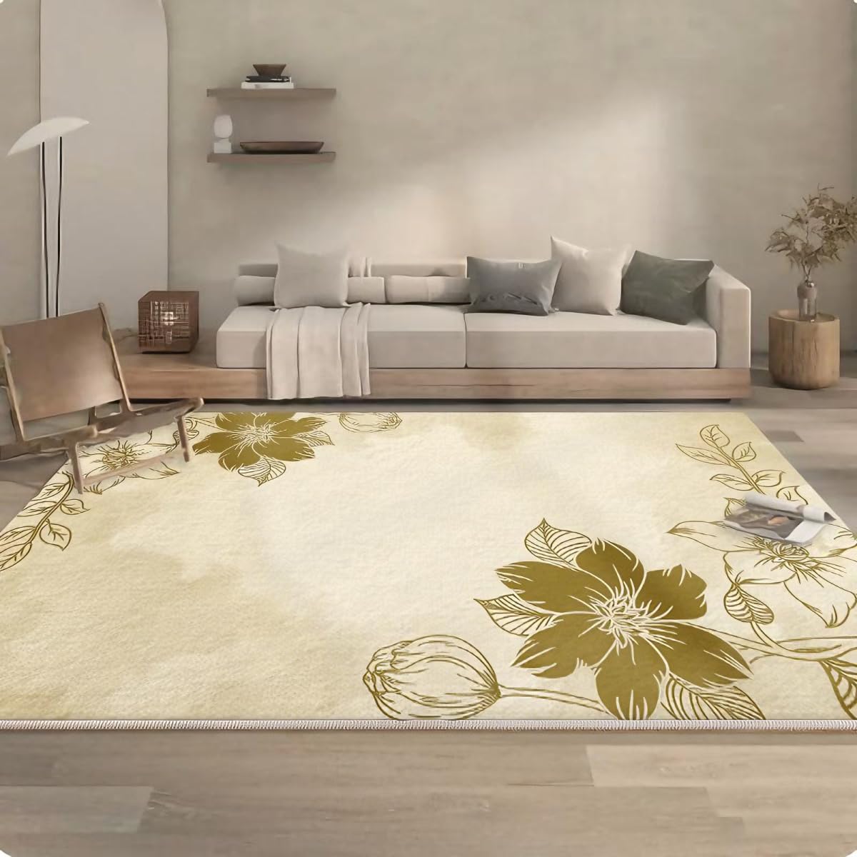 Alfombra pie de cama 100x200cm floral verde ideal para crear un vestidor elegante o salón amplio