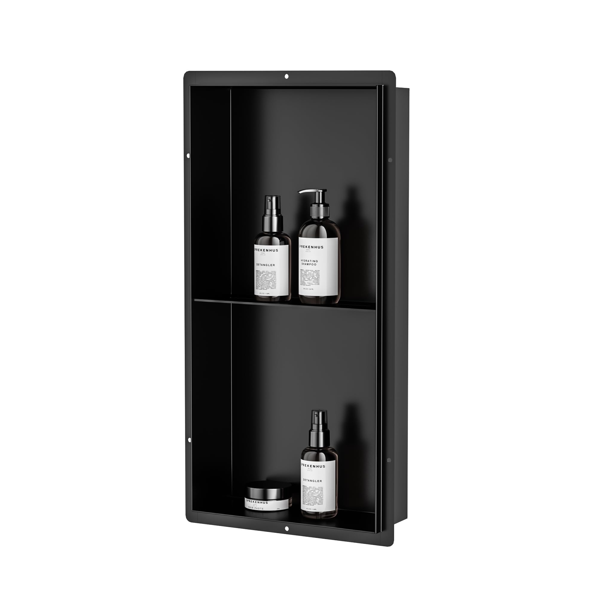 Neodrain 24X12Inch Black Shower Niche Rimless Wall Niche Stainless Steel Bathroom Wall Niche Waterproof Tile Ready Recessed Shower