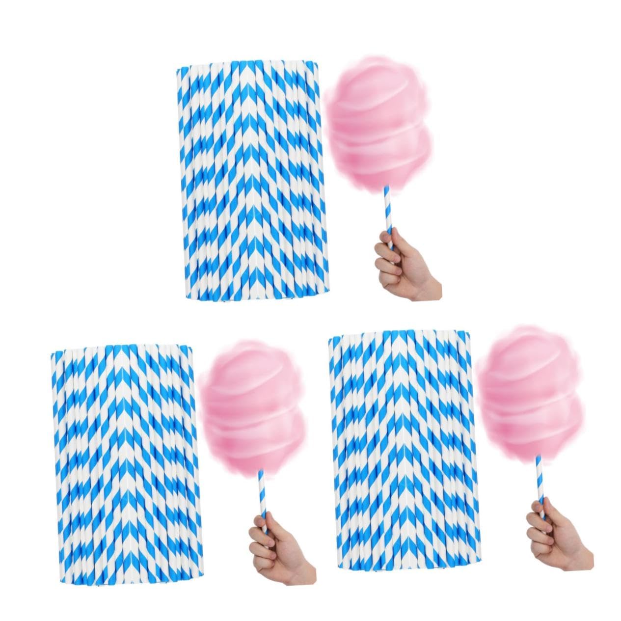 Ciieeo 150 Baumwoll Papierstäbchen für Automatische Kommerzielle Zuckerwattenmaschinen Gestreift Vielseitig Einsetzbar für Events und Partys