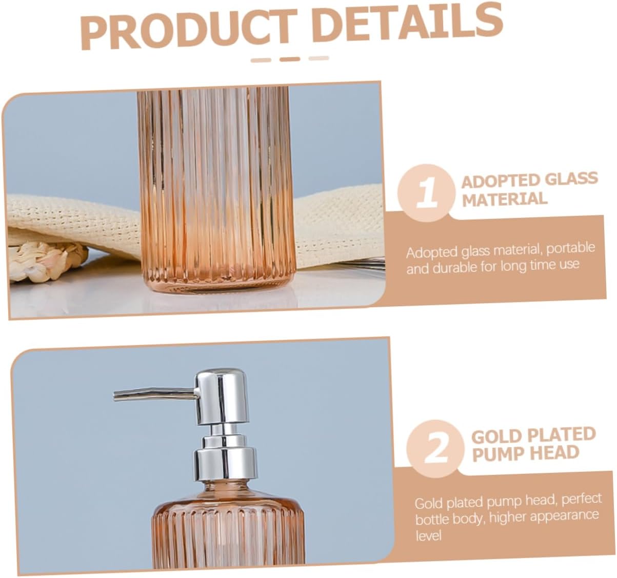 3pcs Glass Pump Dispenser Bottles for Soap Shampoo Lotion Elegant Vertical Pattern for Bathroom Kitchen Use