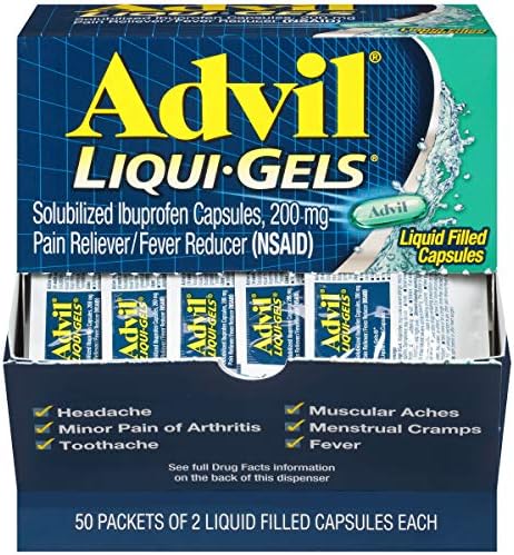 Advil Liqui-Gels Pain Reliever and Fever Reducer, Pain Medicine for Adults with Ibuprofen 200mg for Headache, Backache, Menstrual Pain and Joint Pain Relief - 50x2 Liquid Filled Capsules