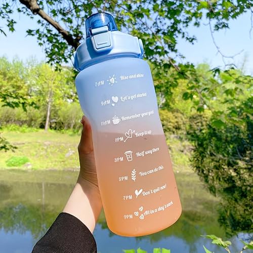 KAISWK ボトル 水筒 大容量 2Lタイムマーカー付き 超軽量 2000ml 携帯便利 漏れ防止 BPAフリー 男女兼用 大人 子ども アウトドア スポーツ 登山用 キャンプ ランニング ジム ハイキング 自転車 (2000ml,blue)