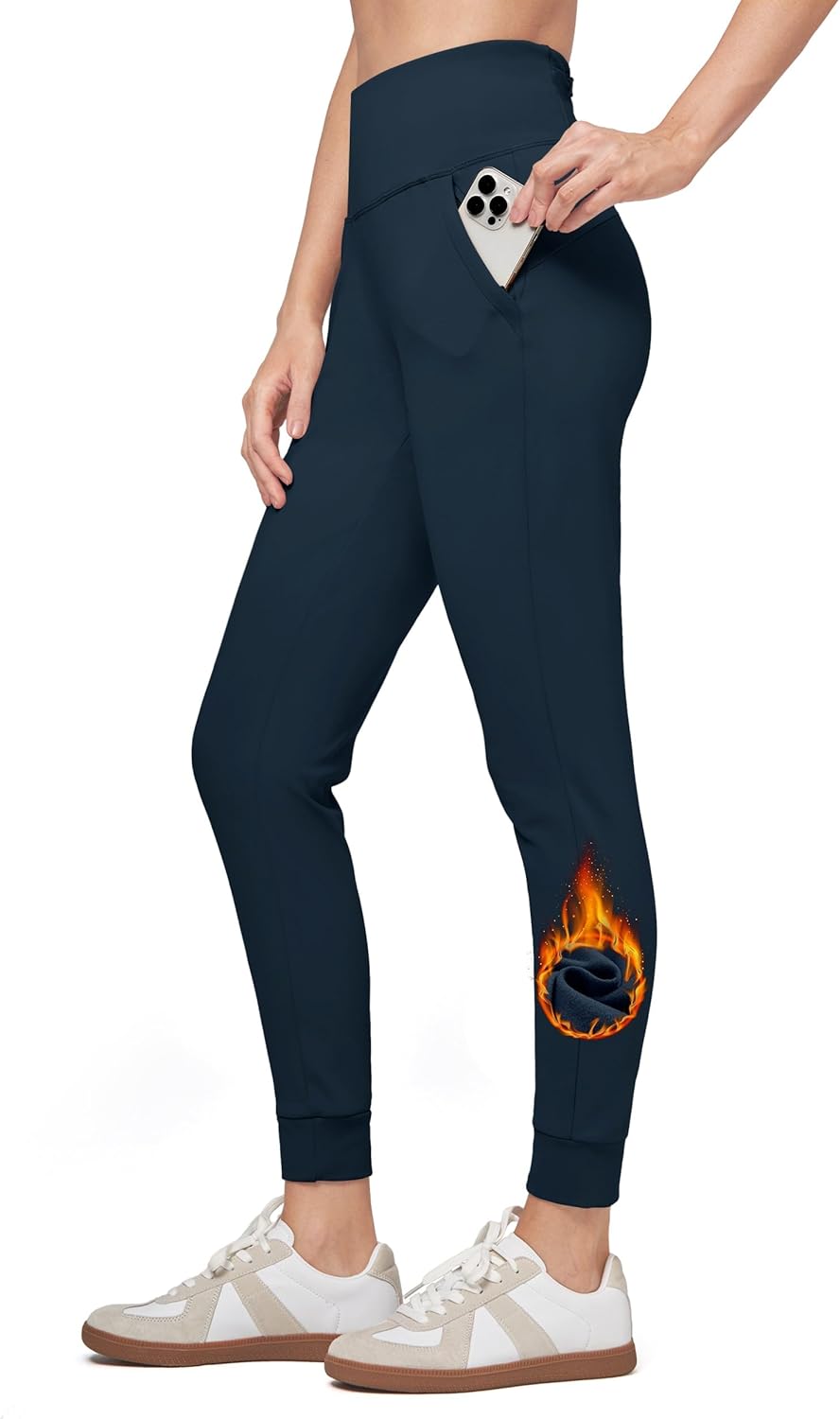 Willit Women's Fleece Lined Jogger Pants Zipper Pockets Water Resistant Winter Hiking Sweatpants Thermal Running High Waisted